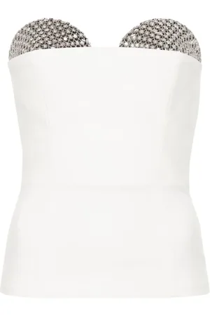 GENNY Top, Dame, Hvid, S, Uld, Rhinestone Square Neck Top