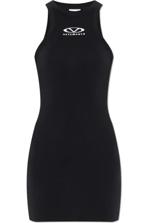 Vetements Kjole, Dame, Sort, XS, Bomuld, Kjole med logo