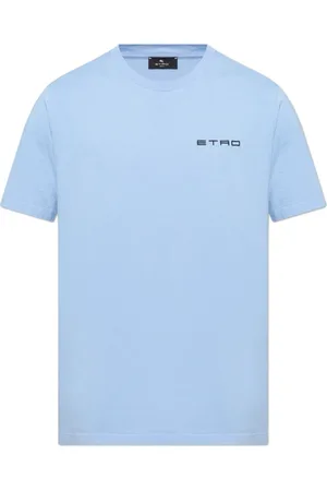 Etro Top, Herre, Blå, L, Bomuld, T-shirt med broderet logo