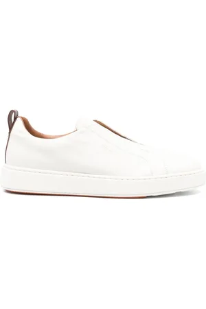 santoni Sko, Herre, Hvid, 40 1/2 EU, Læder, Beige Læder Slip-On Sneakers