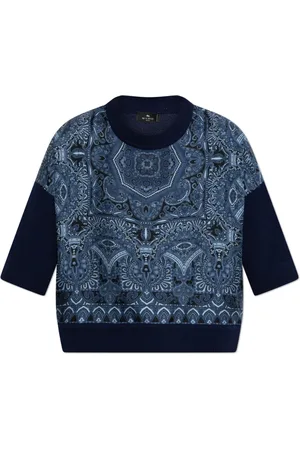 Etro Bluser & Skjorter, Dame, Blå, 2XS, Uld, Top med dekorativt mønster