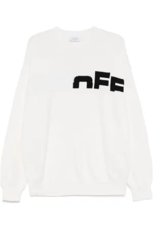 OFF-WHITE Strik, Herre, Hvid, L, Uld, Intarsia Logo Jersey Sweater