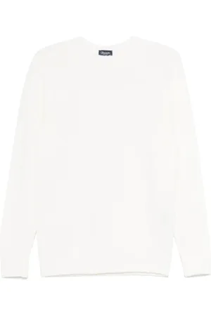 DRUMOHR Strik, Herre, Hvid, XL, Uld, Hvid Merinould Rund Hals Sweater