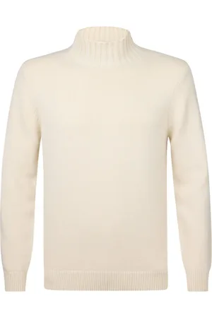 Profuomo Strik, Herre, , L, Uld, Mock Neck Off White Pullover