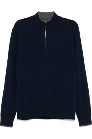 Michael Kors Strik, Herre, Blå, 2XL, Uld, Blå Uld Bluse Med Lynlås