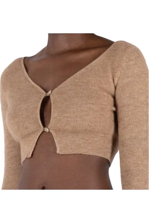 Jacquemus Strik, Dame, Brun, XS, Uld, Brun Mohair Cropped Cardigan