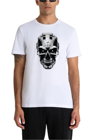 Antony Morato Top, Herre, Hvid, L, Bomuld, Cyberpunk Skull Print T-shirt