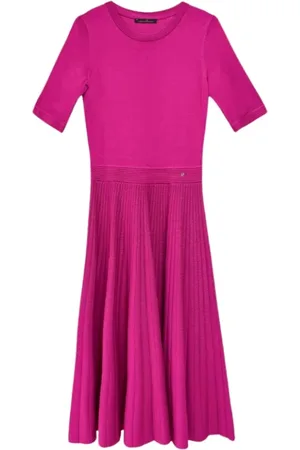 Carolina Herrera Kjole, Dame, Lyserød, XS, Plisseret Jacquard Kjole Fuchsia
