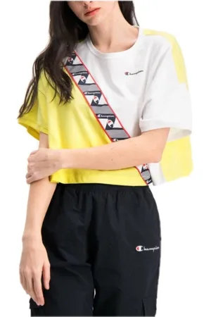 Champion Top, Dame, Flerfarvet, S, Gul og hvid kortærmet cropped top