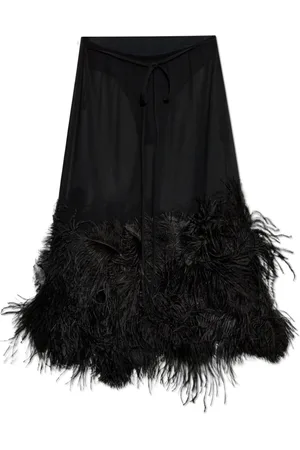 The Attico Nederdel, Dame, Sort, S, Polyester, Nederdel med strudsefjer