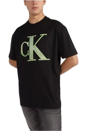 Calvin Klein Top, Herre, Sort, L, Bomuld, Perforeret Monogram T-shirt