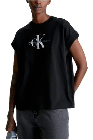 Calvin Klein Top, Dame, Sort, XS, Bomuld, Moderne, afslappet T-shirt med ikonisk logo