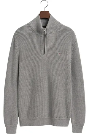 GANT Strik, Herre, Grå, 2XL, Bomuld, Grå Pullover Sweater