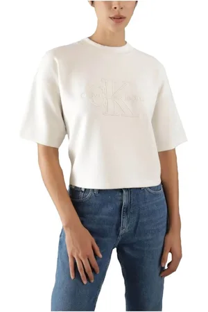 Calvin Klein Top, Dame, Hvid, S, Polyester, Premium Scuba T-shirt