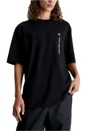 Calvin Klein Top, Herre, Sort, XL, Bomuld, Minimalistisk Vertikal T-shirt