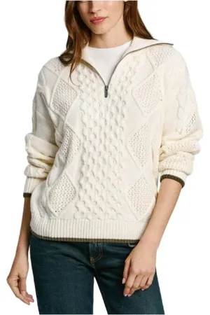 Pepe Jeans Strik, Dame, Hvid, L, Uld, Klassisk Polo Jersey til Stilfuldt Garderobe