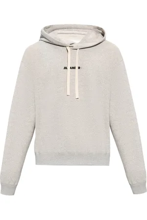 Jil Sander Sweathshirts & Hoodies, Herre, Grå, M, Uld, Logo-printet hættetrøje