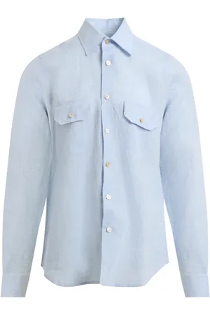 Kiton Skjorte, Herre, Blå, L, Celeste Linen Shirt