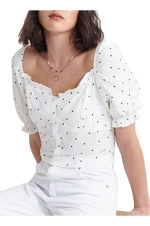 Superdry Bluser & Skjorter, Dame, Hvid, M, Hvid prikket cropped top Quincy