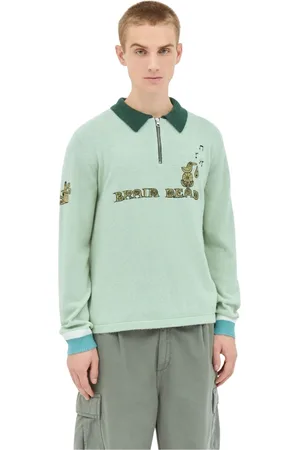 Brain Dead Sweathshirts & Hoodies, Herre, Grøn, S, Uld, Strikket halv lynlås sweatshirt med logo