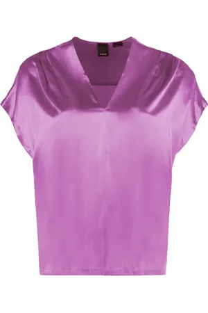 Pinko Bluser & Skjorter, Dame, Lilla, 2XS, Uld, Flydende silkebluse med flæser