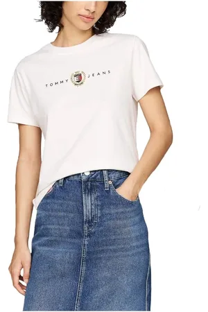 Tommy Hilfiger Top, Dame, Hvid, XS, Bomuld, Broderet Crest T-shirt