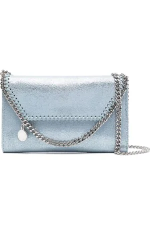 Stella McCartney Taske, Dame, Blå, ONE SIZE, Uld, Blå Metallic Kæde-Link Skuldertaske