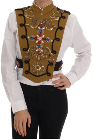 Dolce & Gabbana Jakke, Dame, Flerfarvet, XS, Bomuld, Krystal Kors Gul-Sort Vest