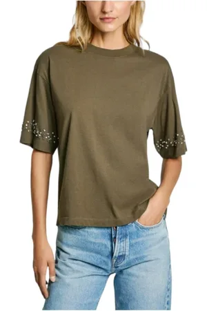 Pepe Jeans Top, Dame, Grøn, M, Bomuld, Grøn Marl T-shirt med Rhinestones