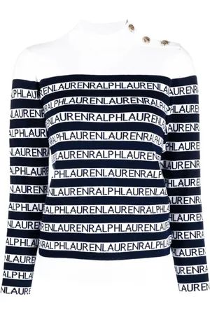 Ralph Lauren Strik, Dame, Hvid, XL, Bomuld, Taurine Langærmet Pullover