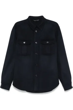 BRIONI Jakke, Herre, Blå, XL, Uld, Midnight Uld-Kashmir Skjortejakke