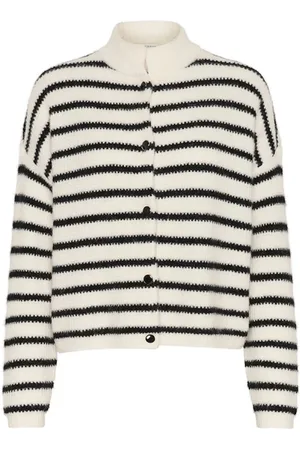 Gestuz Strik, Dame, Hvid, S, Uld, Stribet Kort Cardigan Jakke