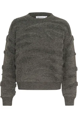 Karen by Simonsen Strik, Dame, Grøn, XL, Mørkegrå Melange Striktrøje