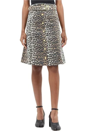 Ganni Nederdel, Dame, Brun, S, Denim, Leopard Denim Bandeau Top