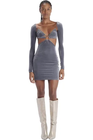 Amazuìn Kjole, Dame, Grå, ONE SIZE, Velvet Mini Kjole med Lange Ærmer