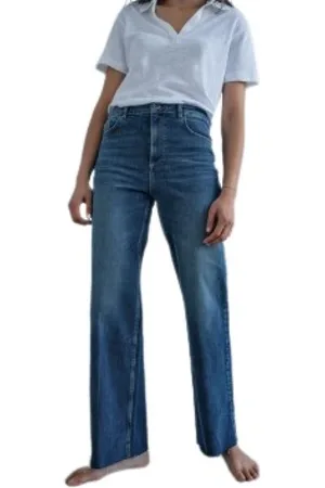 Mos Mosh Jeans, Dame, Blå, W26, Bomuld, Vintage-vasket straight fit jeans med destroy-detaljer