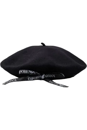 Emporio Armani Tilbehør, Dame, Sort, S, Uld, Sort uldhat med hvidt logo