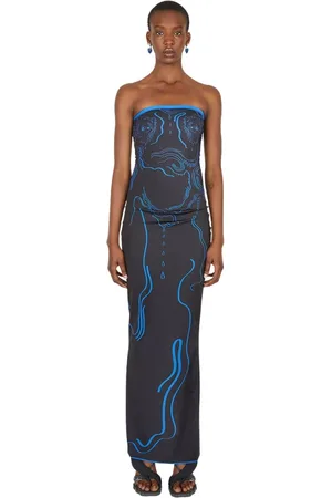 DI PETSA Kjole, Dame, Sort, L, Polyester, Skal Maxi Kjole med Grafisk Print