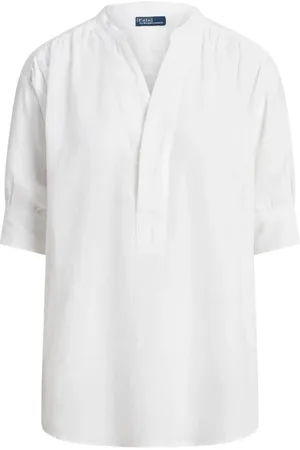 Ralph Lauren Top, Dame, Hvid, S, Linned, Hvid Linned Langærmet Skjorte