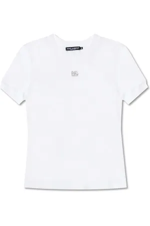 Dolce & Gabbana Top, Dame, Hvid, M, Bomuld, T-shirt med logo applikation
