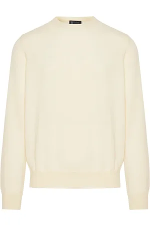 COLOMBO Strik, Herre, Hvid, XL, Cashmere, Luksus Kid Cashmere Crew-Neck Sweater