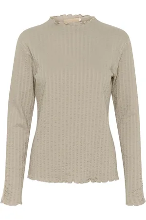 Karen by Simonsen Top, Dame, Grå, L, Uld, Ribtop med lange ærmer