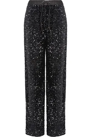 Emporio Armani Bukser, Dame, Sort, M, Satin, Sort Ciniglia Bukser med Pailletter