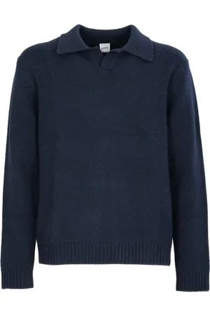 Aspesi Strik, Herre, Blå, 2XL, Uld, Blå Uld Polo Sweater