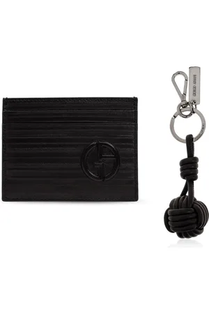 Giorgio Armani Tilbehør, Herre, Sort, ONE SIZE, Læder, Sæt: kortetui og nøglering
