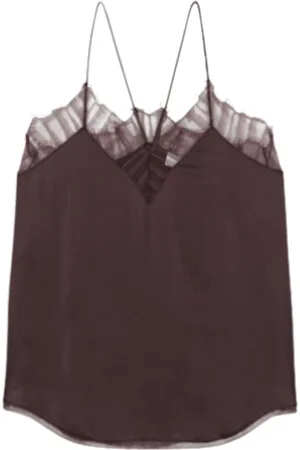 IRO Top, Dame, Brun, XS, Satin, Silke Blonde V-hals Top