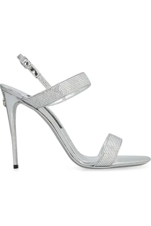 Dolce & Gabbana Sko, Dame, Grå, 36 EU, Læder, Metallic Lædersandaler med Pyntet Overdel