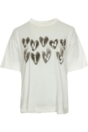 ANINE BING Top, Dame, Hvid, M, Uld, Hjerte Print T-Shirt, Afslappet Pasform