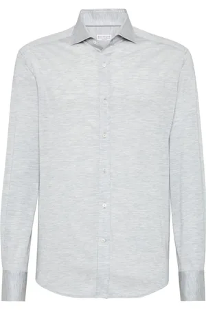 Brunello Cucinelli Skjorte, Herre, Grå, 2XL, Bomuld, Silke og bomuld Jersey Skjorte