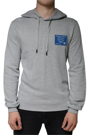 Dolce & Gabbana Sweathshirts & Hoodies, Herre, Grå, S, Bomuld, Grå Bomuld Logo Hættetrøje